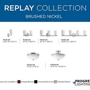 Replay Collection 2-Light Etched White Glass Modern Bath Vanity Light Brushed Nickel