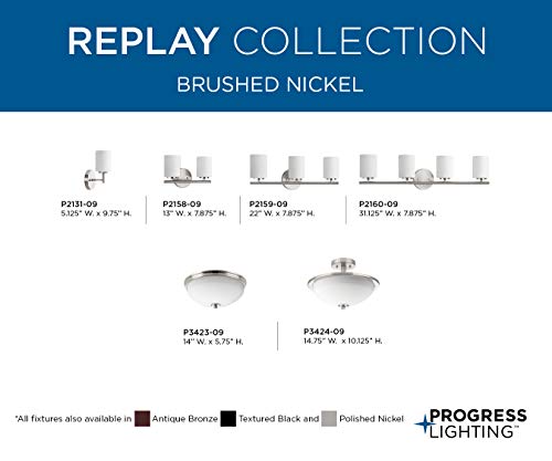 Replay Collection 2-Light Etched White Glass Modern Bath Vanity Light Brushed Nickel