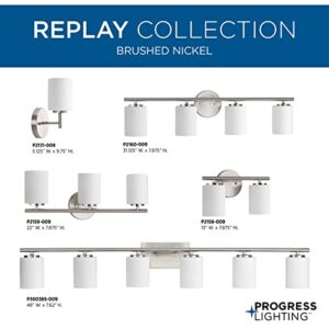 Replay Collection 2-Light Etched White Glass Modern Bath Vanity Light Brushed Nickel