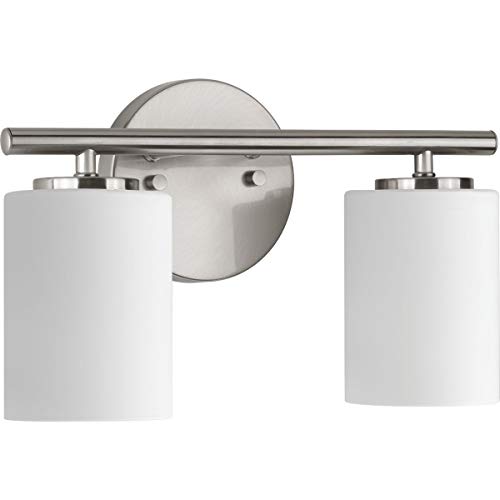 Replay Collection 2-Light Etched White Glass Modern Bath Vanity Light Brushed Nickel