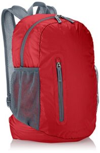 amazon basics lightweight packable hiking travel day pack backpack - 17.5 x 17.5 x 11.5 inches, 25 liter, red