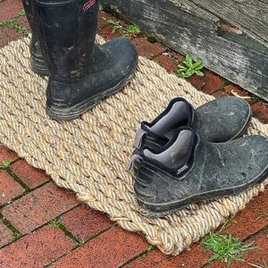 Kings County Tools Jute Rug | Woven Door Mat | Natural Fiber Jute Entry Rug | Reversible Indoor & Outdoor Doormat | Hand Braided | Safe for Decking | Soft & Durable Burlap Rag Rug Runner | 30" x 17"