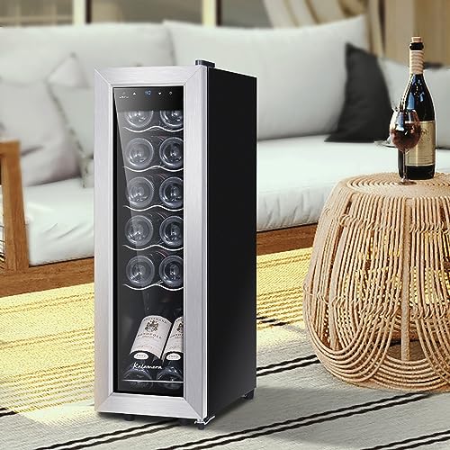 Kalamera Mini Fridge Compressor Cooler, 12 Bottles Wine Refrigerator, Freestanding Wine Cellar 41F-64F One Touch Temperature Control, For Home, Office or Bar.