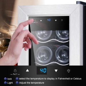 Kalamera Mini Fridge Compressor Cooler, 12 Bottles Wine Refrigerator, Freestanding Wine Cellar 41F-64F One Touch Temperature Control, For Home, Office or Bar.