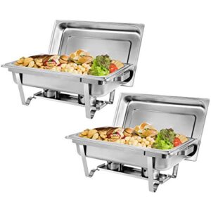 zeny pack of 2 chafing dish buffet set, 8 quart stainless steel buffet servers and warmers for party catering, complete chafer set with water pan, chafing fuel holder