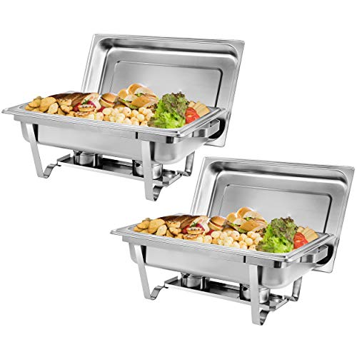 ZENY Pack of 2 Chafing Dish Buffet Set, 8 Quart Stainless Steel Buffet Servers and Warmers for Party Catering, Complete Chafer Set with Water Pan, Chafing Fuel Holder