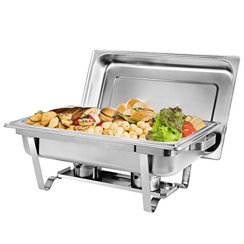 ZENY Pack of 2 Chafing Dish Buffet Set, 8 Quart Stainless Steel Buffet Servers and Warmers for Party Catering, Complete Chafer Set with Water Pan, Chafing Fuel Holder