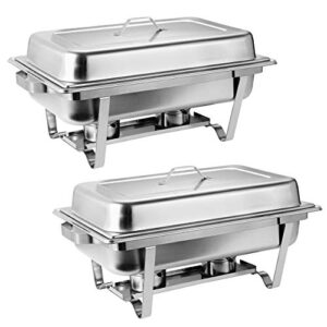 ZENY Pack of 2 Chafing Dish Buffet Set, 8 Quart Stainless Steel Buffet Servers and Warmers for Party Catering, Complete Chafer Set with Water Pan, Chafing Fuel Holder