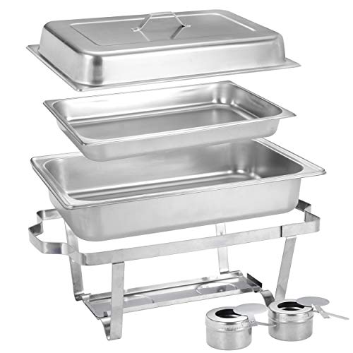 ZENY Pack of 2 Chafing Dish Buffet Set, 8 Quart Stainless Steel Buffet Servers and Warmers for Party Catering, Complete Chafer Set with Water Pan, Chafing Fuel Holder