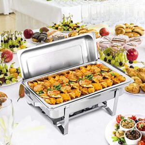 ZENY Pack of 2 Chafing Dish Buffet Set, 8 Quart Stainless Steel Buffet Servers and Warmers for Party Catering, Complete Chafer Set with Water Pan, Chafing Fuel Holder