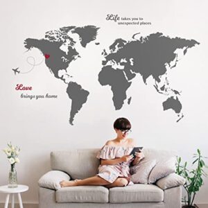 timber artbox large world map wall art with quotes – true size world map decal for travel themed nursery – modern wall decor for living room, bedroom, office & dorm – vintage world map stickers