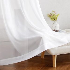 NICETOWN Sheer Curtain Panels Bedroom - Home Decoration Solid Voile Panels with Ring Top (2-Pack, 54 Wide x 84 inch Long, White)