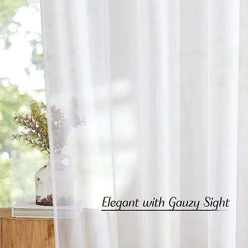 NICETOWN Sheer Curtain Panels Bedroom - Home Decoration Solid Voile Panels with Ring Top (2-Pack, 54 Wide x 84 inch Long, White)