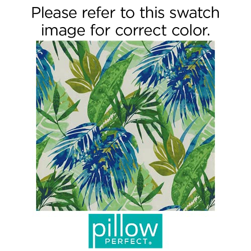 Pillow Perfect Tropic Floral Indoor/Outdoor Solid Back 1 Piece Square Corner Chair Cushion with Ties, Deep Seat, Weather, and Fade Resistant, 36.5" x 18", Blue/Green Soleil, 1 Count