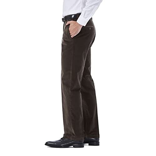 Haggar mens Stretch Corduroy Expandable Waist Classic Fit Flat Front Casual Pants, Brown, 38W x 30L US