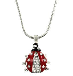 dianal boutique adorable little ladybug pendant and necklace on 21" chain enamel and crystals gift boxed fashion jewelry