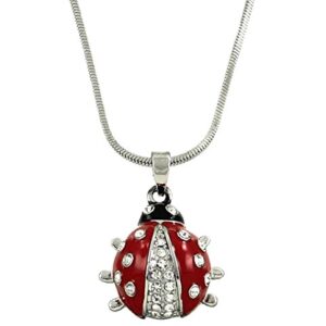 DianaL Boutique Adorable Little Ladybug Pendant and Necklace on 21" Chain Enamel and Crystals Gift Boxed Fashion Jewelry