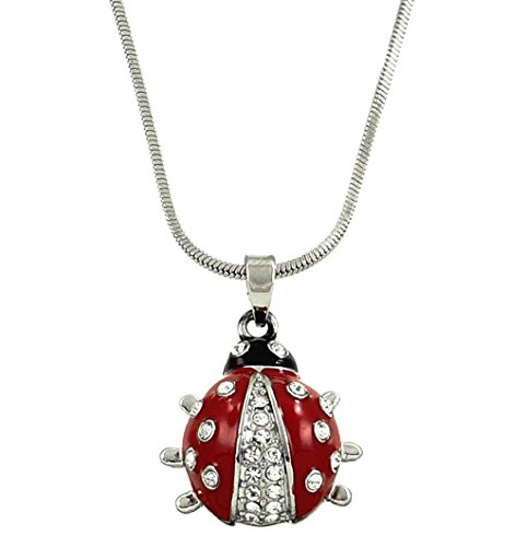 DianaL Boutique Adorable Little Ladybug Pendant and Necklace on 21" Chain Enamel and Crystals Gift Boxed Fashion Jewelry