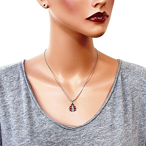 DianaL Boutique Adorable Little Ladybug Pendant and Necklace on 21" Chain Enamel and Crystals Gift Boxed Fashion Jewelry