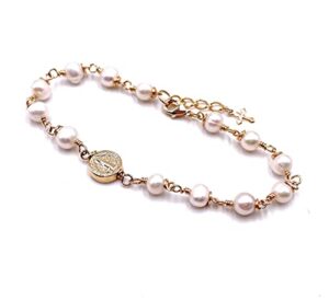 sifrimania freshwater cultured pearls catholic image adjustable bracelet for women bride jewerly (saint benedict medal)
