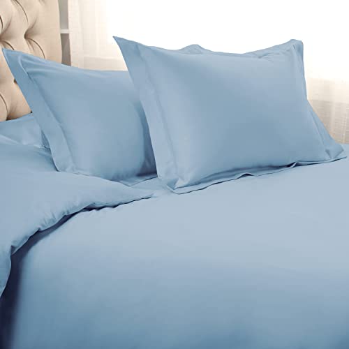 SUPERIOR Egyptian Cotton 1000 Thread Count Duvet Cover Set, Bed Covers, Includes 1 Duvet Cover with Button Closure, 2 Pillow Shams, Oversized Bedding Décor, Full/Queen, Light Blue