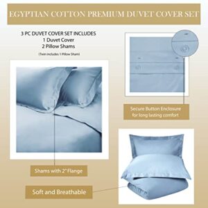 SUPERIOR Egyptian Cotton 1000 Thread Count Duvet Cover Set, Bed Covers, Includes 1 Duvet Cover with Button Closure, 2 Pillow Shams, Oversized Bedding Décor, Full/Queen, Light Blue