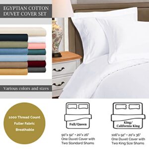 SUPERIOR Egyptian Cotton 1000 Thread Count Duvet Cover Set, Bed Covers, Includes 1 Duvet Cover with Button Closure, 2 Pillow Shams, Oversized Bedding Décor, Full/Queen, Light Blue