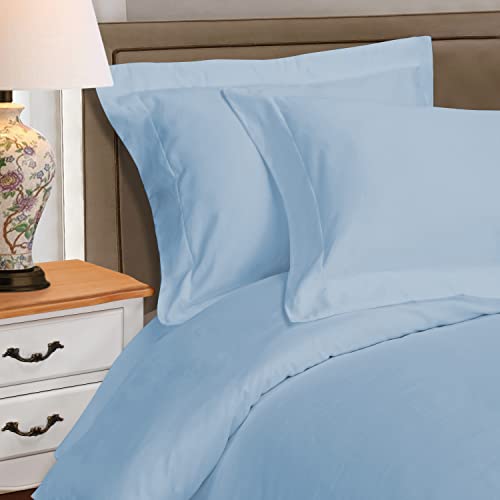 SUPERIOR Egyptian Cotton 1000 Thread Count Duvet Cover Set, Bed Covers, Includes 1 Duvet Cover with Button Closure, 2 Pillow Shams, Oversized Bedding Décor, Full/Queen, Light Blue