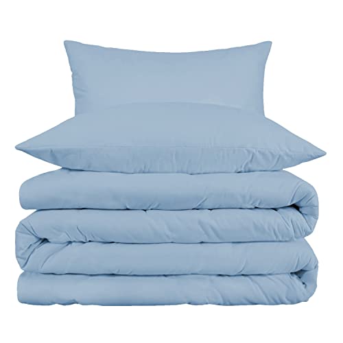 SUPERIOR Egyptian Cotton 1000 Thread Count Duvet Cover Set, Bed Covers, Includes 1 Duvet Cover with Button Closure, 2 Pillow Shams, Oversized Bedding Décor, Full/Queen, Light Blue