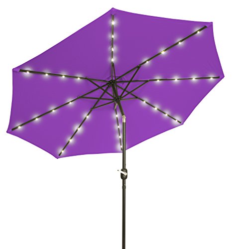 Trademark Innovations Deluxe Solar Powered LED Lighted Patio Umbrella - 9' - (Purple)