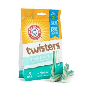 arm & hammer for pets twisters dental treats for dogs | dental chews fight bad breath, plaque & tartar without brushing | mint flavor dog dental treats