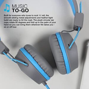 JLab Audio Neon Headphones On-Ear Feather Light, Ultra-plush Eco Leather, 40mm drivers, GUARANTEED FOR LIFE - Graphite/Blue