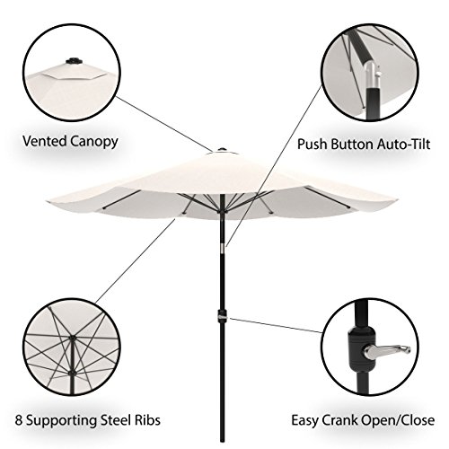 Pure Garden Patio Umbrella with Auto Tilt – 10-Foot Easy Crank Outdoor Table Umbrella Shade for Deck, Balcony, Porch, Backyard or Pool (Tan)