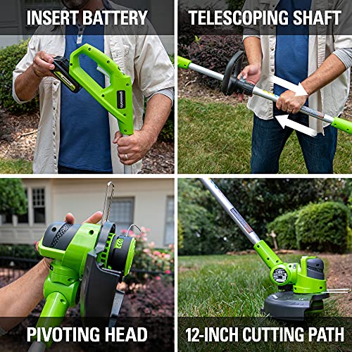 Greenworks 24V Cordless String Trimmer and Blower Combo Pack, 2Ah Battery and Charger Included STBA24B210