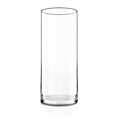CYS Excel Clear Glass Cylinder Vase (H:12" D:4") | Multiple Size Choices Glass Flower Vase Centerpieces | Hurricane Floating Candle Holder Vase
