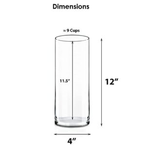 CYS Excel Clear Glass Cylinder Vase (H:12" D:4") | Multiple Size Choices Glass Flower Vase Centerpieces | Hurricane Floating Candle Holder Vase