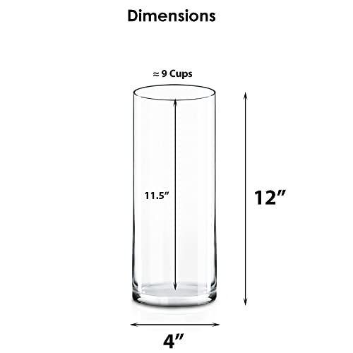 CYS Excel Clear Glass Cylinder Vase (H:12" D:4") | Multiple Size Choices Glass Flower Vase Centerpieces | Hurricane Floating Candle Holder Vase