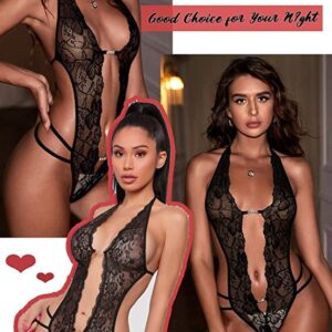 Avidlove Womens Lingerie One Piece Teddy Sexy Halter Lace Bodysuit Mini Babydoll Black Small