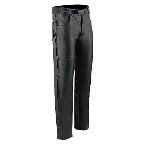 Milwaukee Leather SH1150 Men's Black Leather Motorcycle Over Pants with Jean Style Pockets - 34