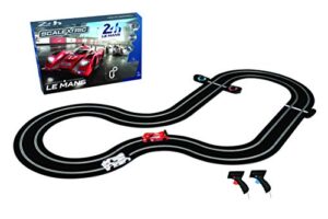 scalextric c1368t 24 hr le mans sports cars slot car analog 1:32 race track set, red/white/black