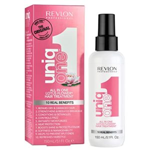 revlon professional uniqone hair treatment, moisturizing leave-in product, repair for damaged hair, promotes healthy hair, lotus flower fragrance, 5.1 fl oz (pack of 1)