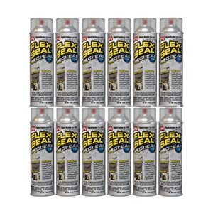 flex seal, 14 oz, 12-pack, clear, stop leaks instantly, transparent waterproof rubber spray on sealant coating, perfect for gutters, wood, rv, campers, roof repair, skylights, windows, and more