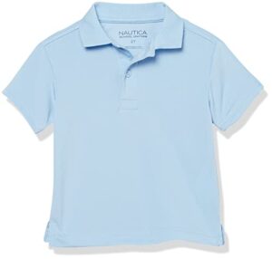 nautica boys' school uniform short sleeve polo shirt, button closure, moisture wicking performance material, light blue, 14-16