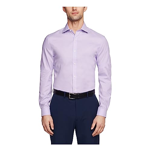 Tommy Hilfiger Men's Dress Shirt Slim Fit Non Iron Solid, Frosted Lilac, 17" Neck 32"-33" Sleeve