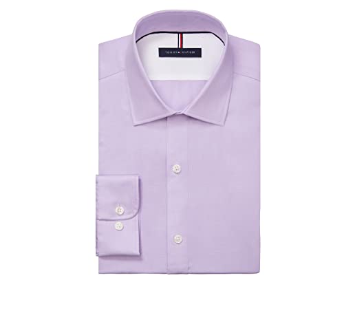 Tommy Hilfiger Men's Dress Shirt Slim Fit Non Iron Solid, Frosted Lilac, 17" Neck 32"-33" Sleeve