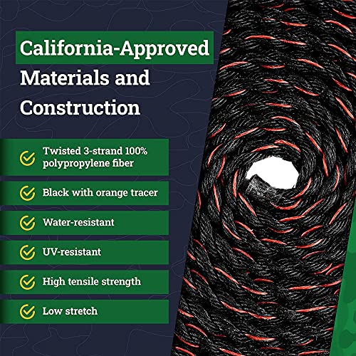 SGT KNOTS California Truck Rope - Twisted Polypropylene Rope for Cargo Straps, Tie-Downs, Gear Bundles, Boating, More (3/8" x 100ft, Black and Orange)