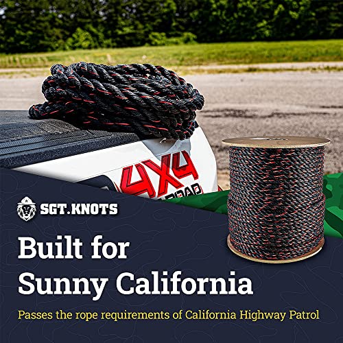 SGT KNOTS California Truck Rope - Twisted Polypropylene Rope for Cargo Straps, Tie-Downs, Gear Bundles, Boating, More (3/8" x 100ft, Black and Orange)