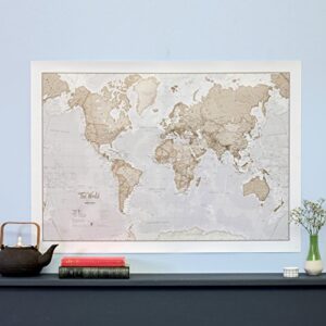 Large Map Of The World – Silk Art Print World Map – Neutral Tones - 23 x 33