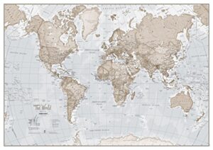 large map of the world – silk art print world map – neutral tones - 23 x 33