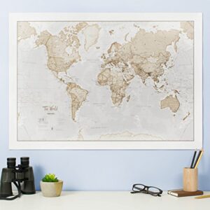 Large Map Of The World – Silk Art Print World Map – Neutral Tones - 23 x 33